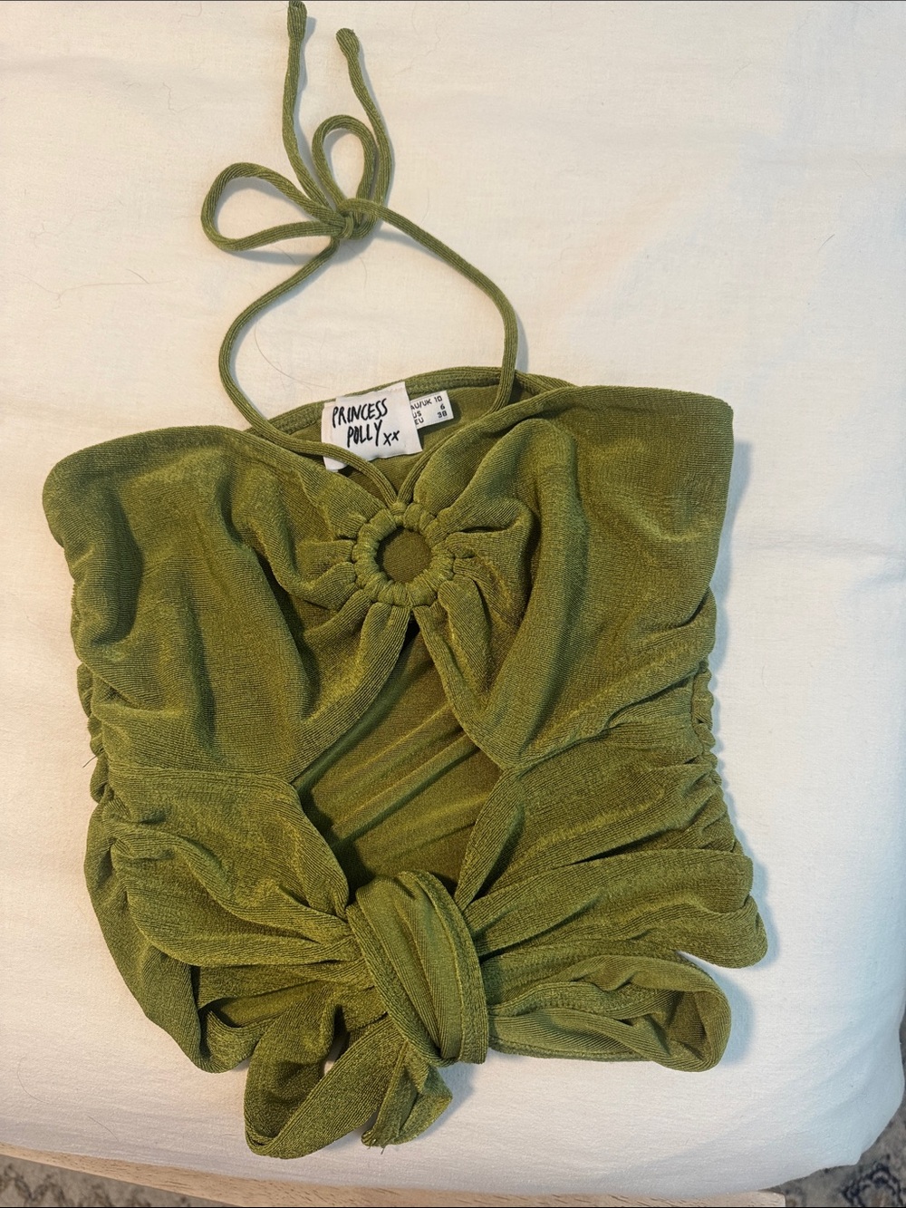 Princess Polly Olive Halter Tie-Front Crop Top